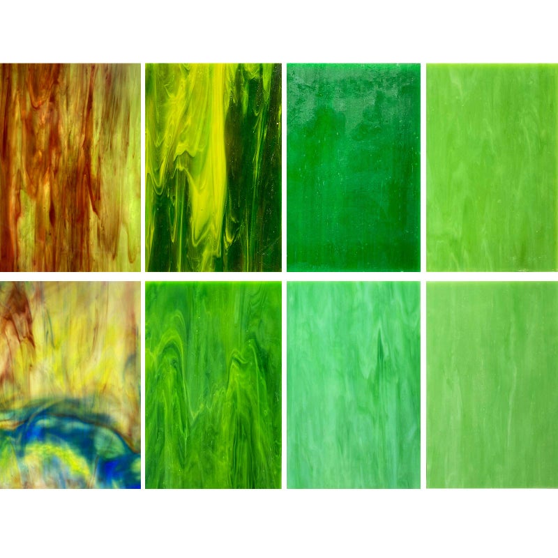 LITMIND 8 Sheets Vibrant Green Stained Glass Sheets Variety Pack, 4 x 6 Inch Cathedral Art Glass, Mosaic Supplies for Crafts and DIY Projects - Image 1